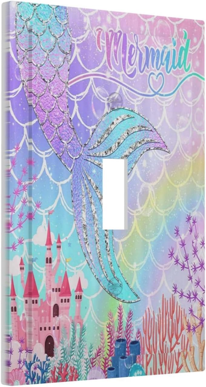 Sghxwp Silvery Glitter Cute Mermaid Tail Fantasy Castle 1 Gang Light Switch Covers Single Toggle Wall Plate Decorative Switchcover Electrical Switchplate for Kidroom Nursery Bedroom Kitchen Decor - Image 2